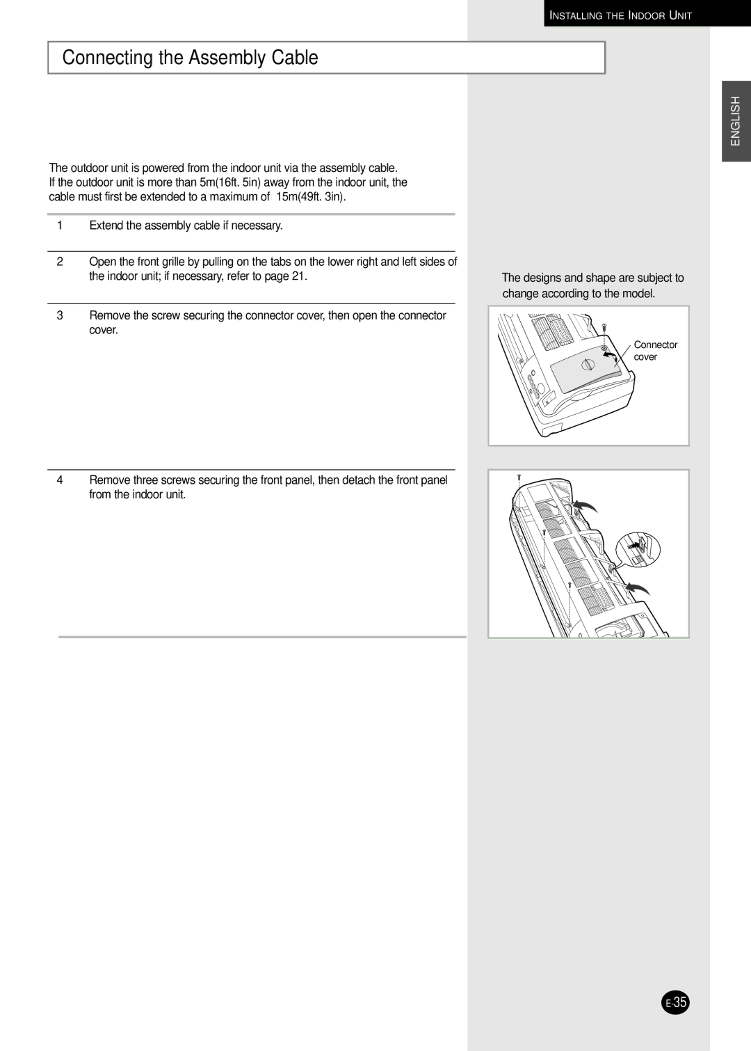 Samsung AM26B1C13, UM18B1C2, UM26B1C2, UM27B1C3, AM27B1C13, AM27B1C07 installation manual Connecting the Assembly Cable 