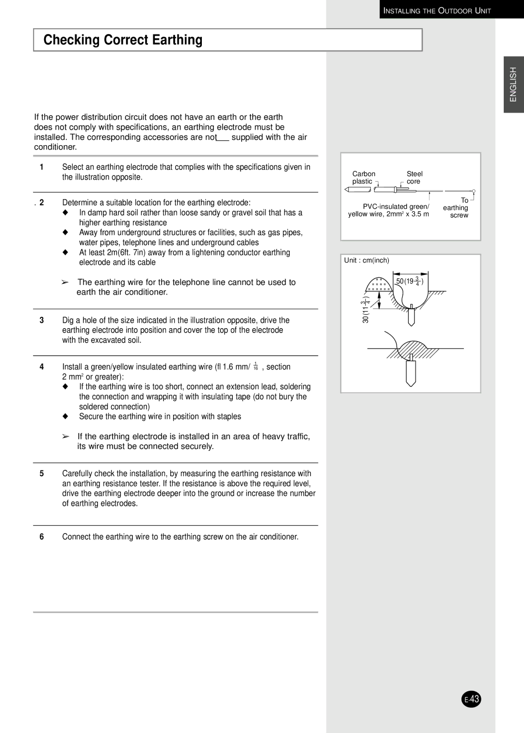 Samsung UM26B1C2, UM18B1C2, UM27B1C3, AM27B1C13, AM27B1C07, AM26B1C13 installation manual Checking Correct Earthing 