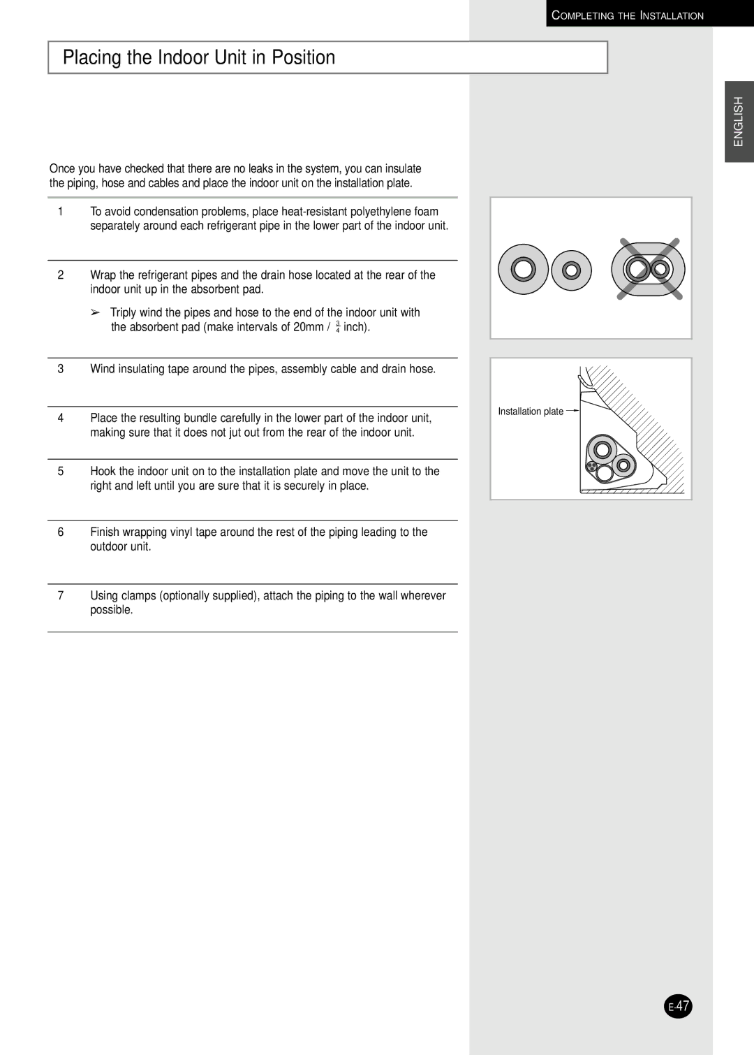 Samsung AM26B1C13, UM18B1C2, UM26B1C2, UM27B1C3, AM27B1C13, AM27B1C07 installation manual Placing the Indoor Unit in Position 