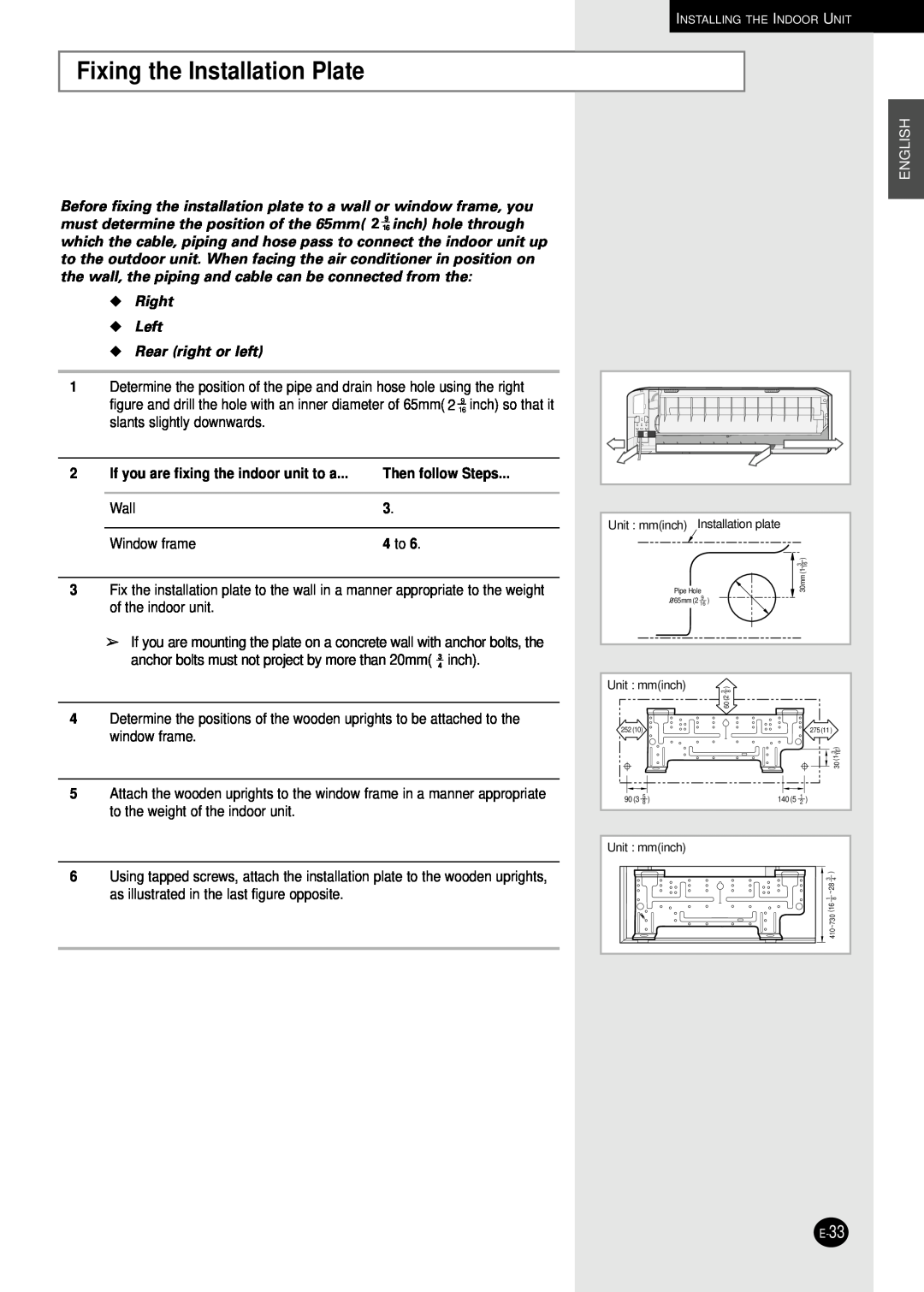 Samsung AM27B1C13 Fixing the Installation Plate, Right Left Rear right or left, Then follow Steps, Wall, Window frame 