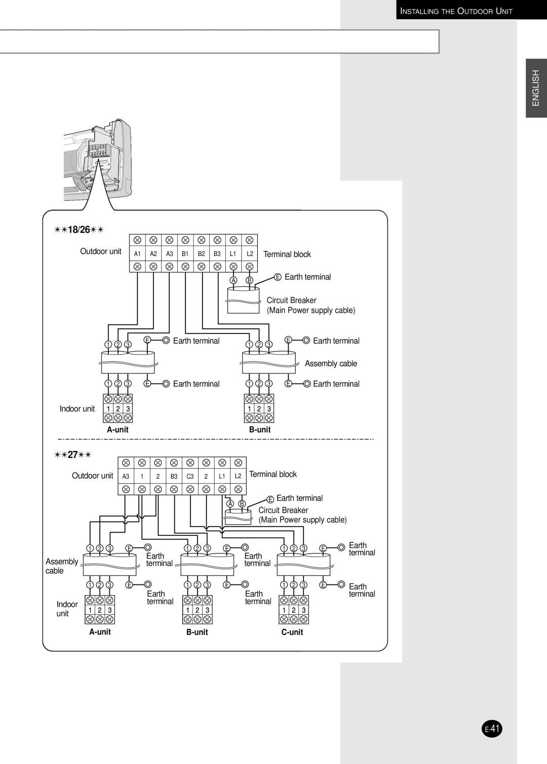 Samsung AM26B1C13, UM18B1C2, UM26B1C2, UM27B1C3, AM27B1C13, AM27B1C07 installation manual 18/26, English, A-unit, B-unit 