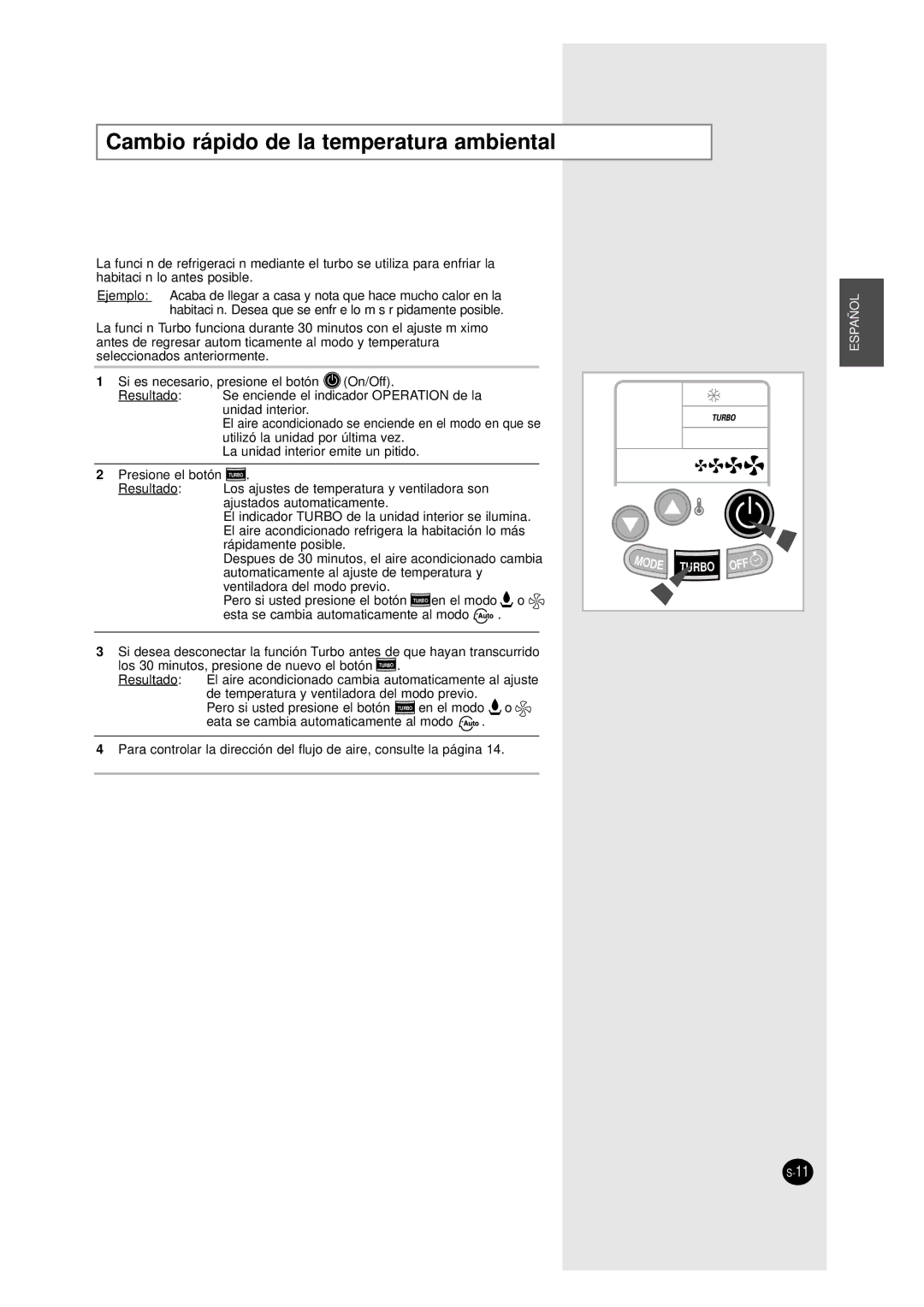 Samsung AM27A1C07, UM27A1C3 Cambio rápido de la temperatura ambiental, Ajustados automaticamente, Usted presione el botón 