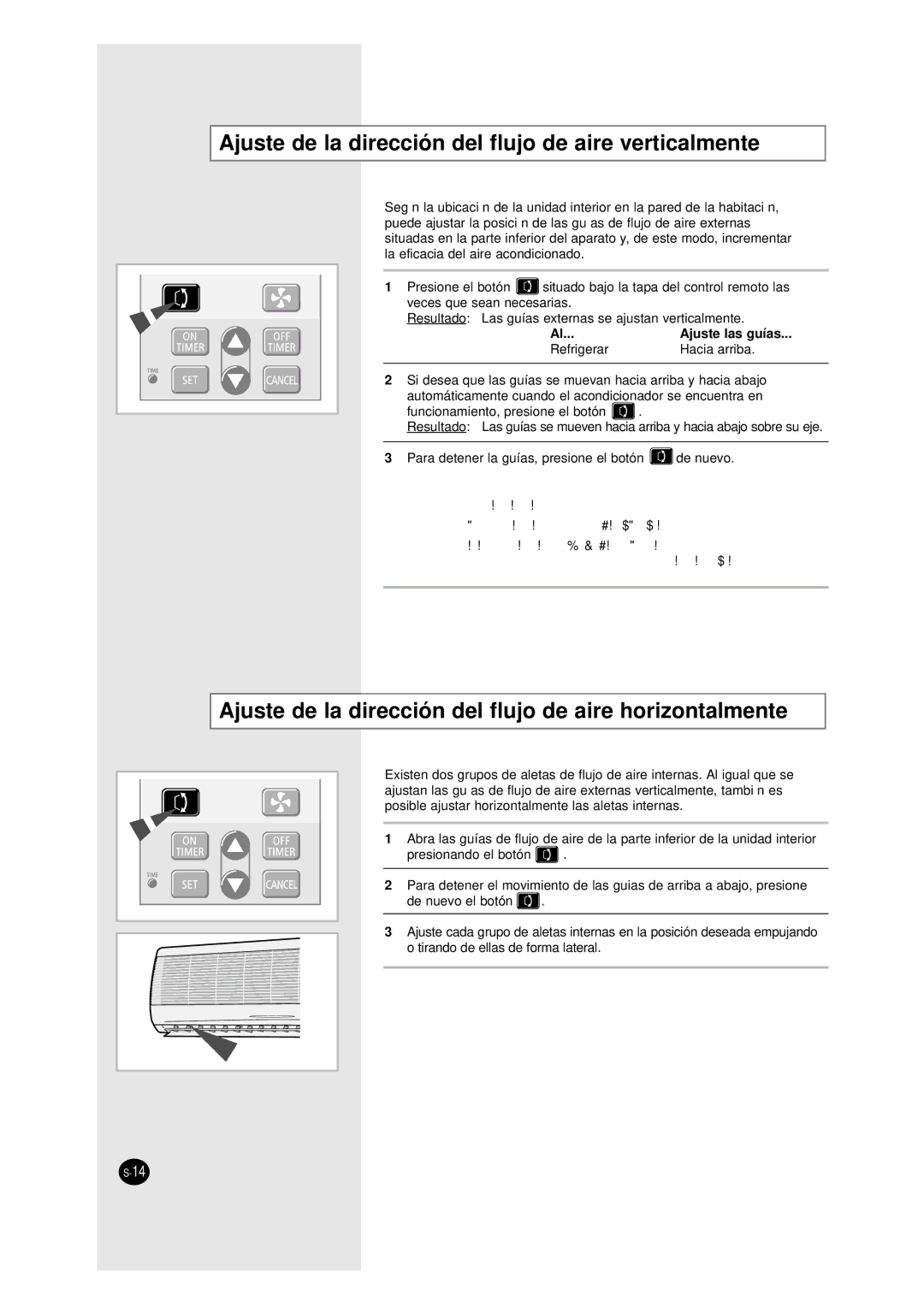 Samsung UM27A1C3, UM26A1C2, UM18A1C2, AM27A1C13 Ajuste de la dirección del flujo de aire verticalmente, Ajuste las guías 