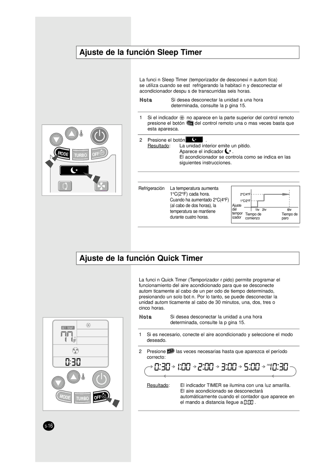 Samsung UM18A1C2, UM27A1C3, UM26A1C2, AM27A1C13, AM27A1C07 Ajuste de la función Sleep Timer, Ajuste de la función Quick Timer 