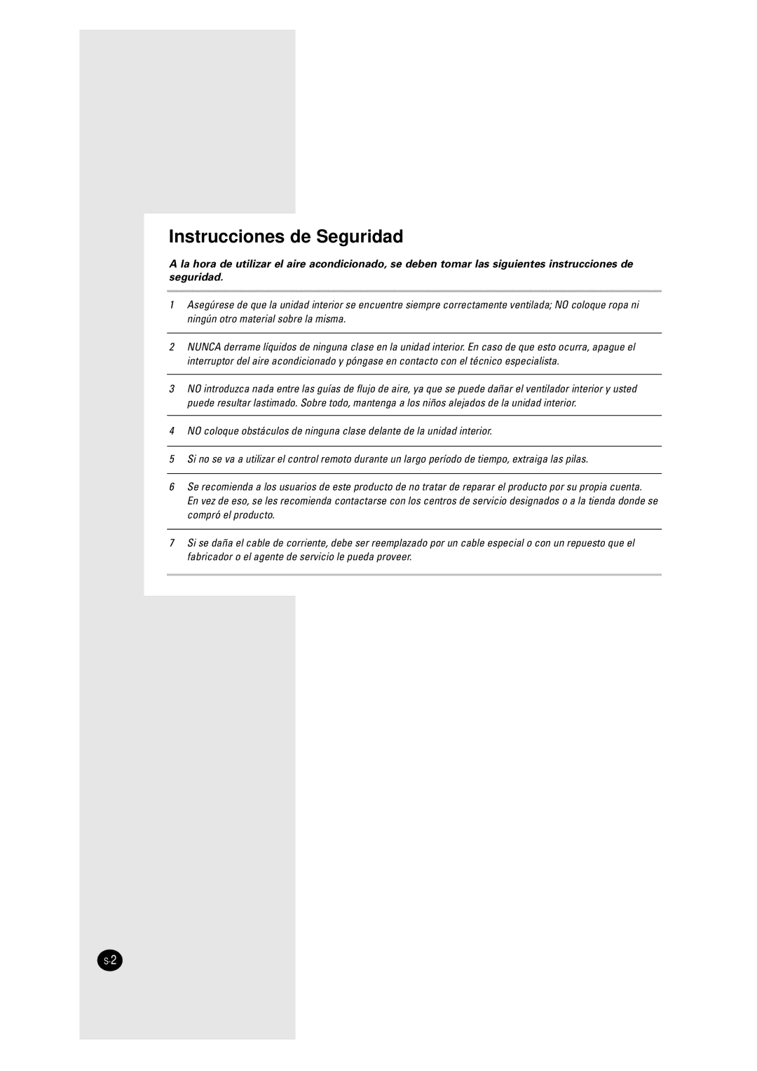 Samsung UM18A1C2, UM27A1C3, UM26A1C2, AM27A1C13, AM27A1C07, AM26A1C13, AM18A1C09 installation manual Instrucciones de Seguridad 