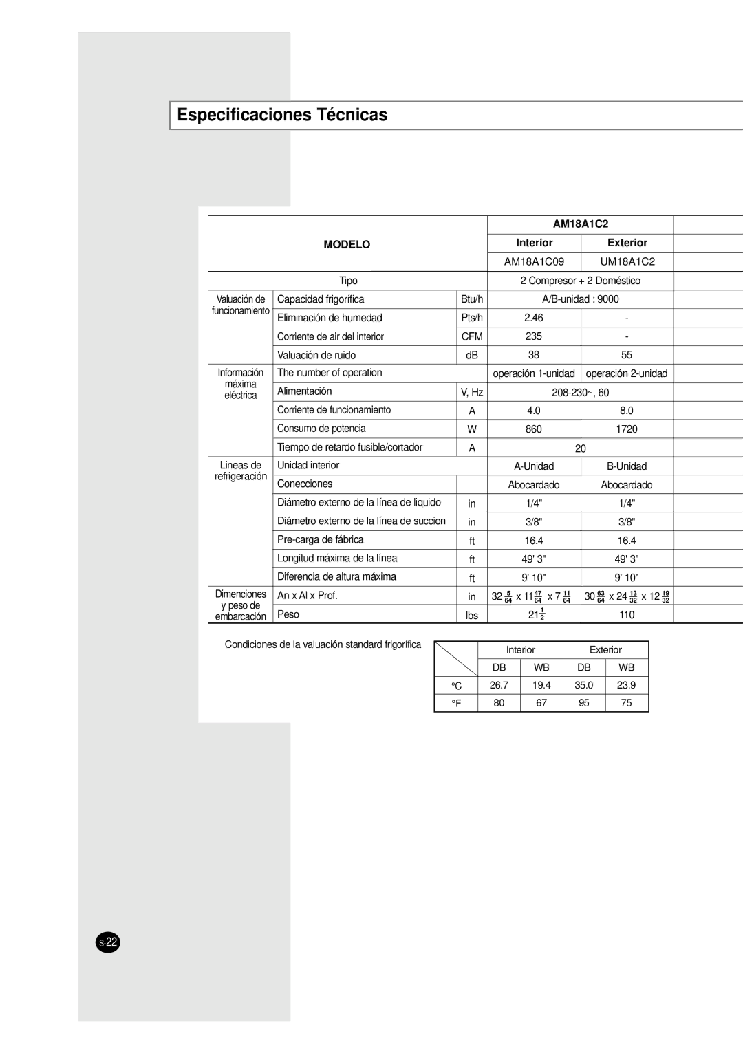 Samsung UM26A1C2, UM27A1C3, UM18A1C2, AM27A1C13, AM27A1C07, AM26A1C13, AM18A1C09 Especificaciones Técnicas, Exterior 