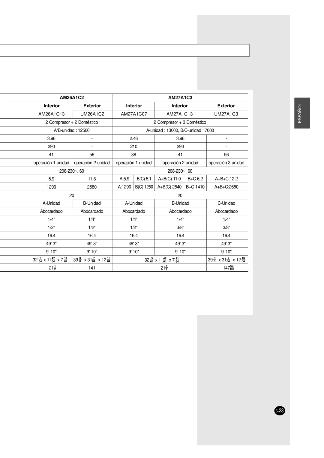 Samsung UM18A1C2, UM27A1C3, UM26A1C2, AM27A1C13, AM27A1C07, AM26A1C13, AM18A1C09 installation manual AM27A1C3, Exterior Interior 