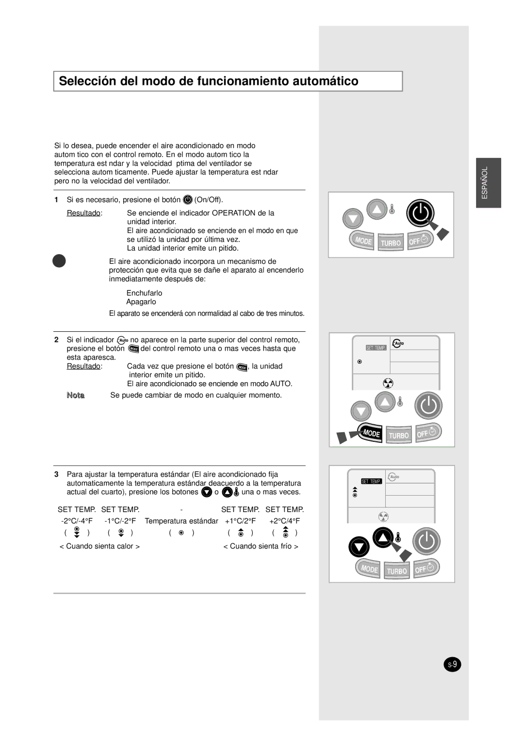 Samsung UM18A1C2, UM27A1C3, UM26A1C2, AM27A1C13, AM27A1C07, AM26A1C13 Selección del modo de funcionamiento automático 