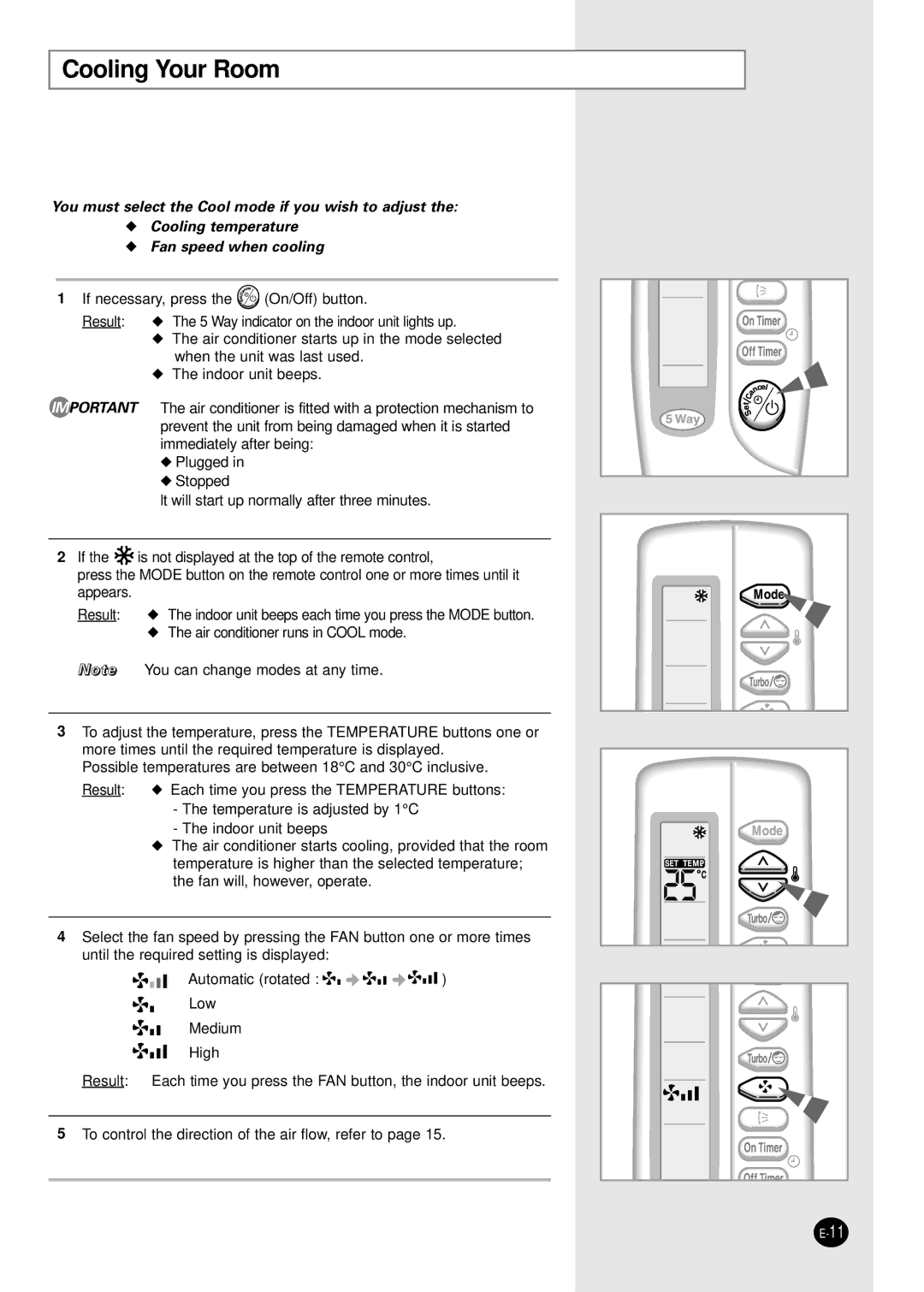 Samsung UMF30C2E4, UMF26C2E3, AMF18C2E, AMF09C2E, AMF12C2E manual Cooling Your Room 