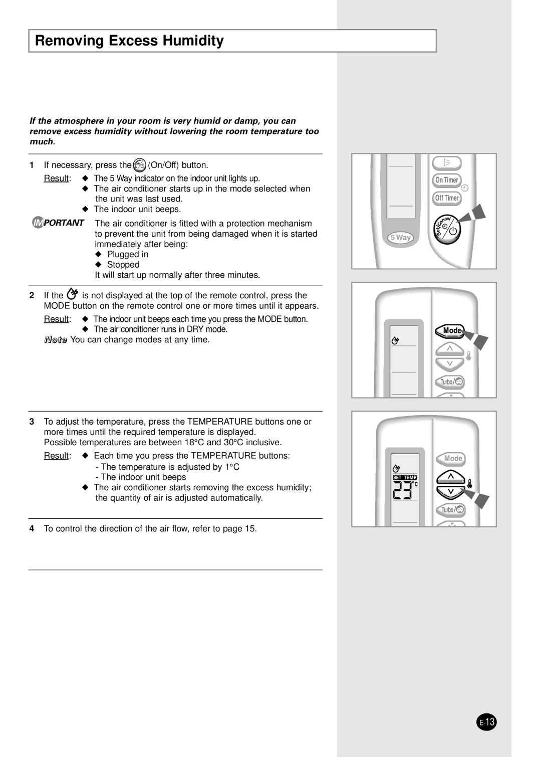 Samsung AMF09C2E, UMF26C2E3, UMF30C2E4, AMF18C2E, AMF12C2E manual Removing Excess Humidity 