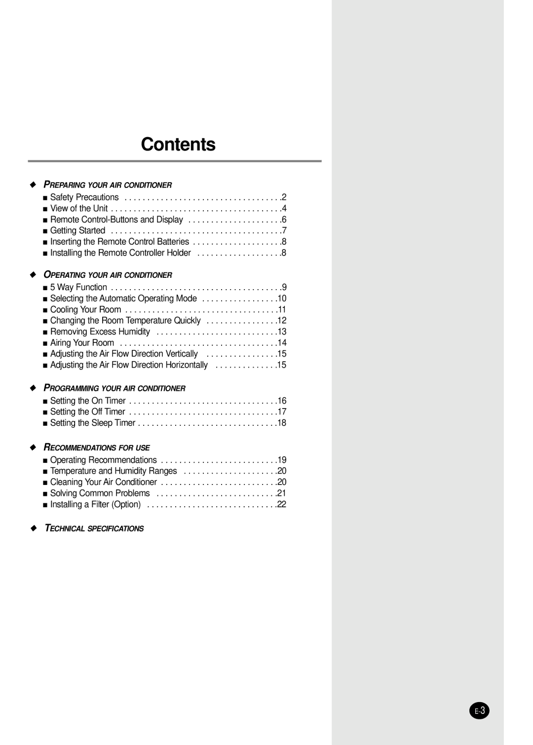 Samsung AMF09C2E, UMF26C2E3, UMF30C2E4, AMF18C2E, AMF12C2E manual Contents 