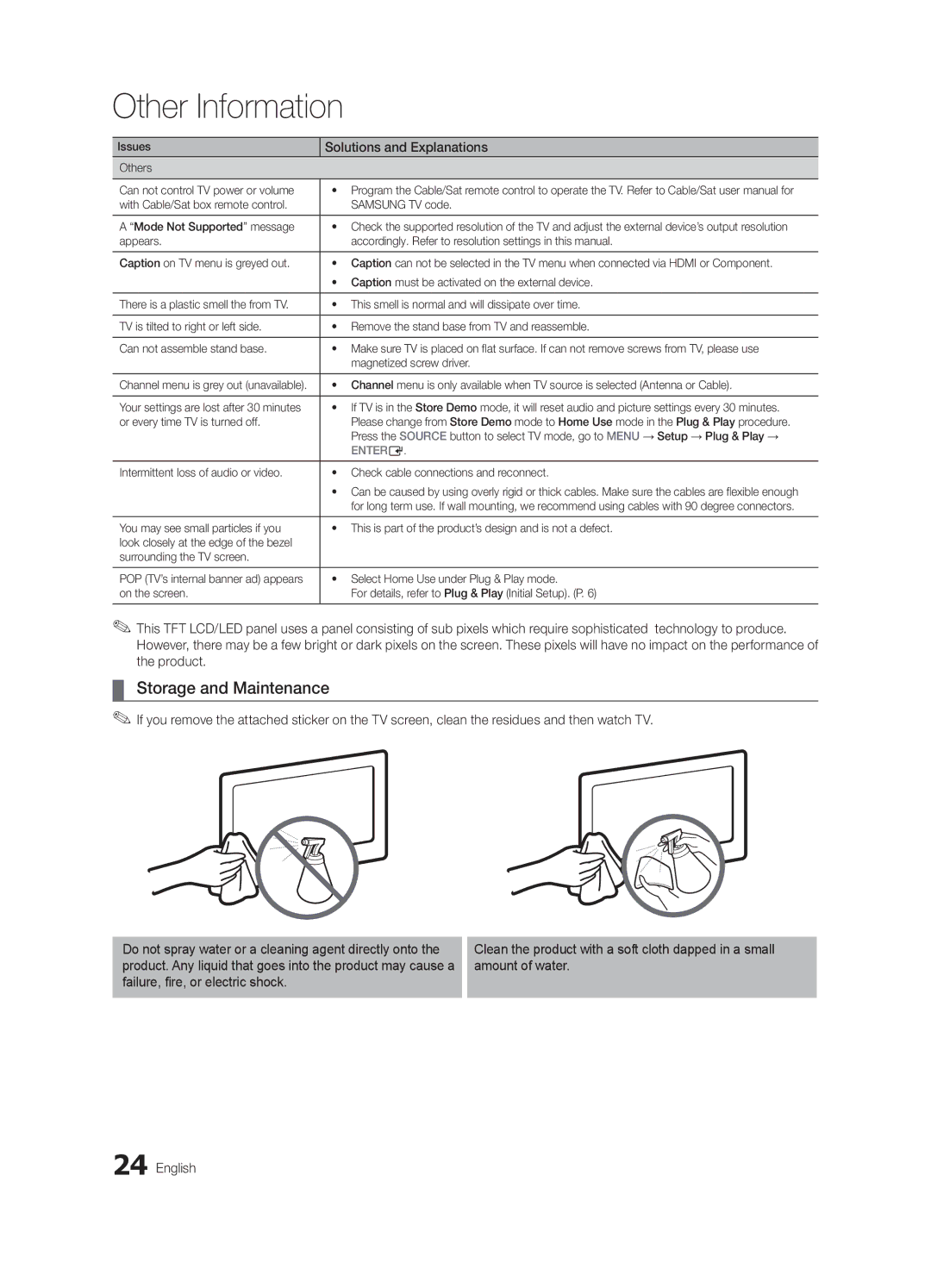 Samsung UN19D4003, UN22D5003 user manual Storage and Maintenance, Entere 