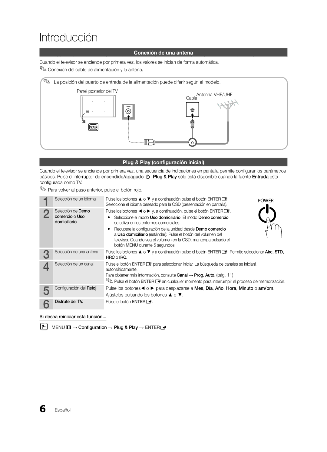 Samsung UN22D5003, UN19D4003 user manual Conexión de una antena, Plug & Play configuración inicial 