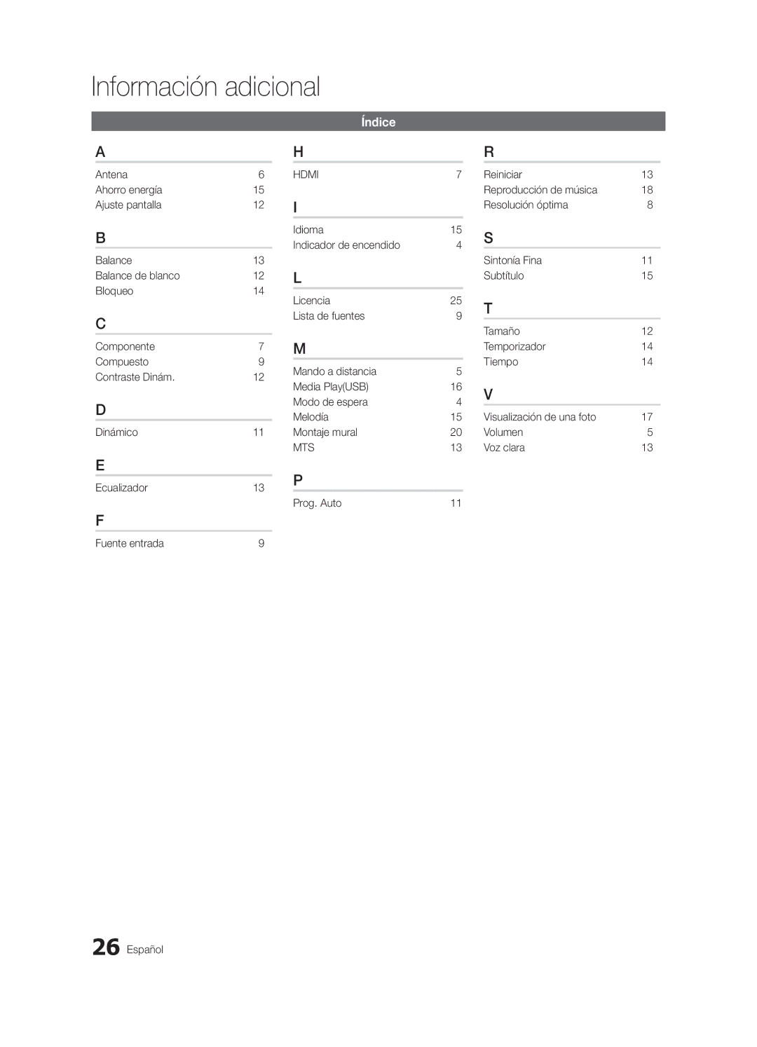 Samsung UN22D5003, UN19D4003 user manual Índice 