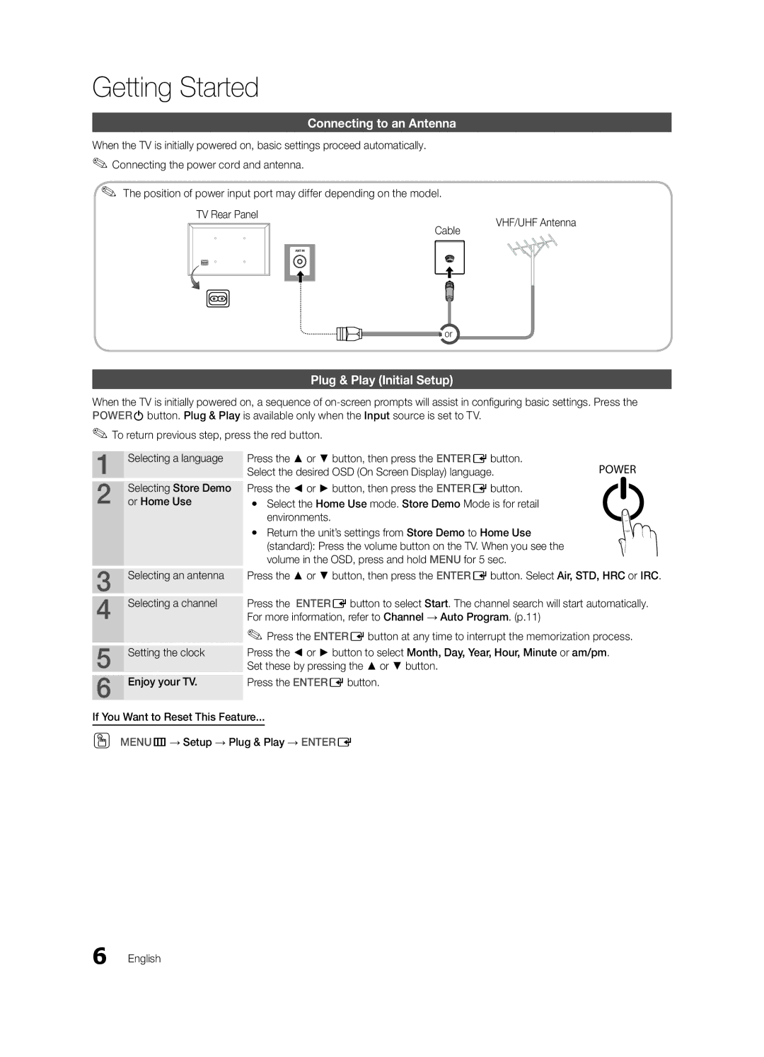 Samsung UN19D4003, UN22D5003 user manual Connecting to an Antenna, Plug & Play Initial Setup 