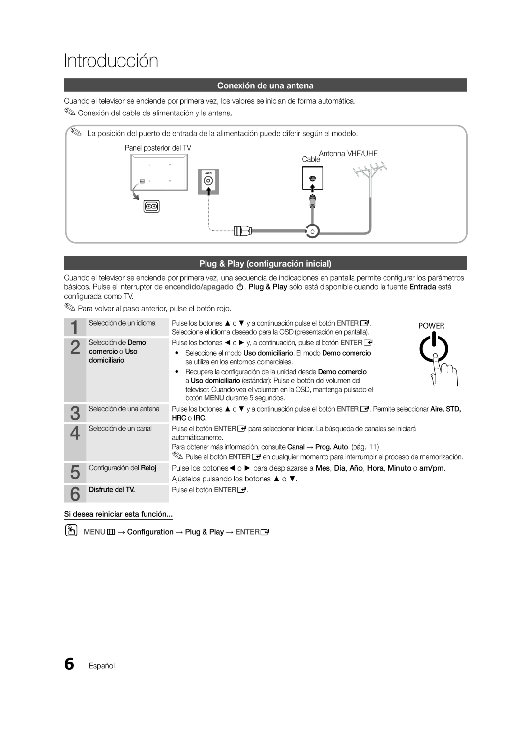 Samsung UN22D5003, UN19D4003 user manual Conexión de una antena, Plug & Play configuración inicial, Introducción 
