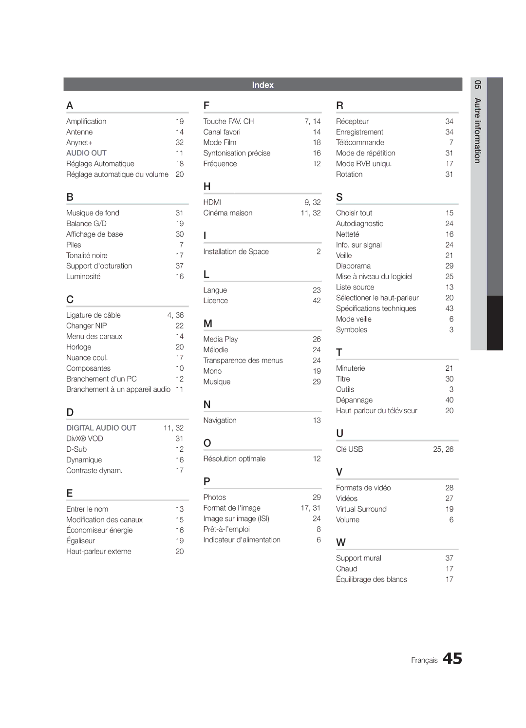 Samsung UN32C4000 user manual Amplification Antenne Anynet+, Réglage Automatique, Réglage automatique du volume 