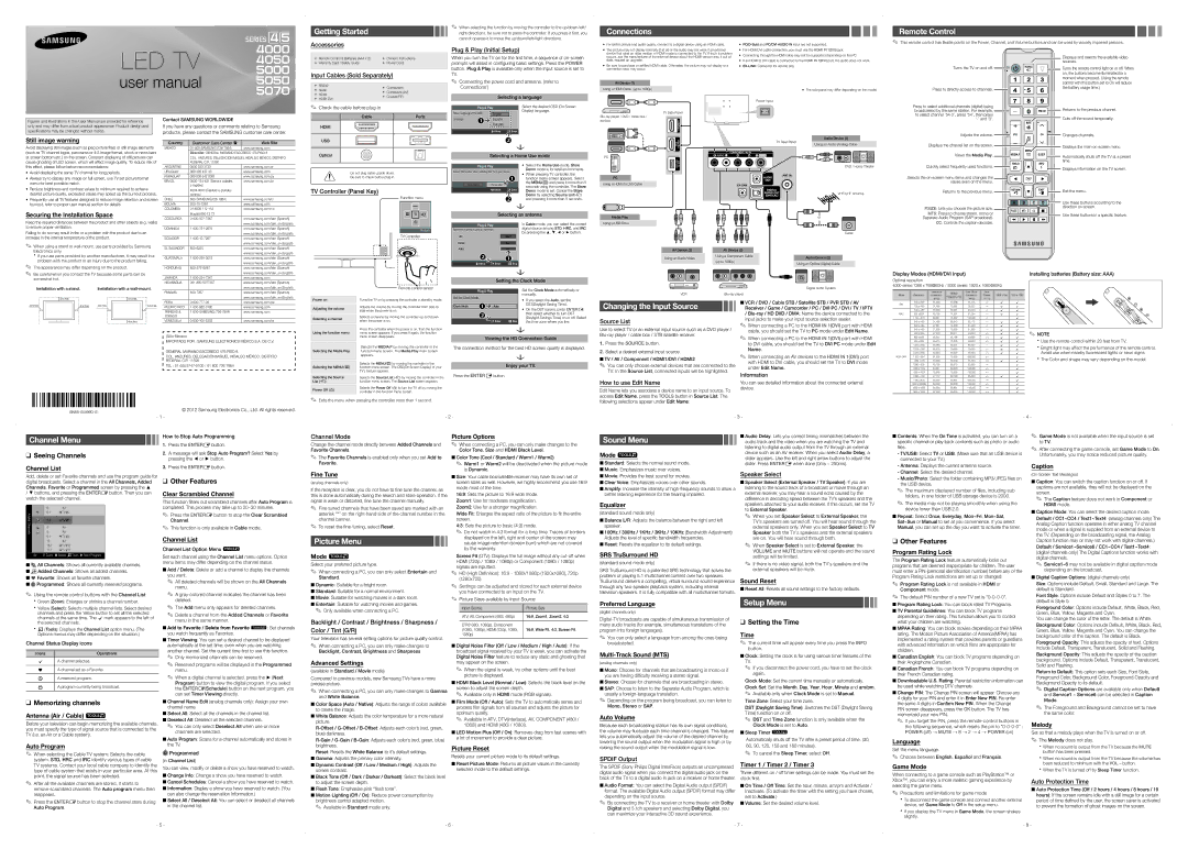 Samsung UN32EH5000 user manual Still image warning, Securing the Installation Space, Channel List, Antenna Air / Cable t 