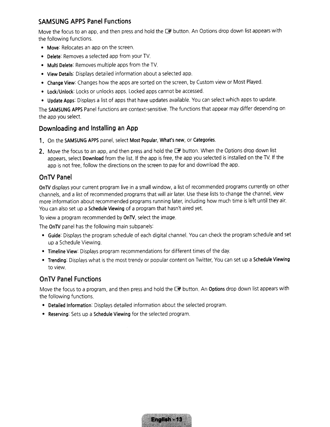 Samsung UN32H5203 user manual App, OnTV Panel 