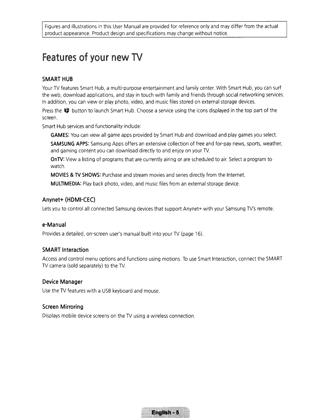 Samsung UN32H5203 user manual Features of your new TV 