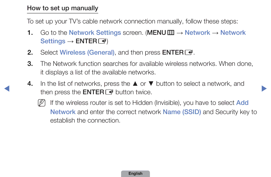 Samsung UN40D5500RHXZA, UN32D5500RHXZA manual Select Wireless General, and then press Entere 