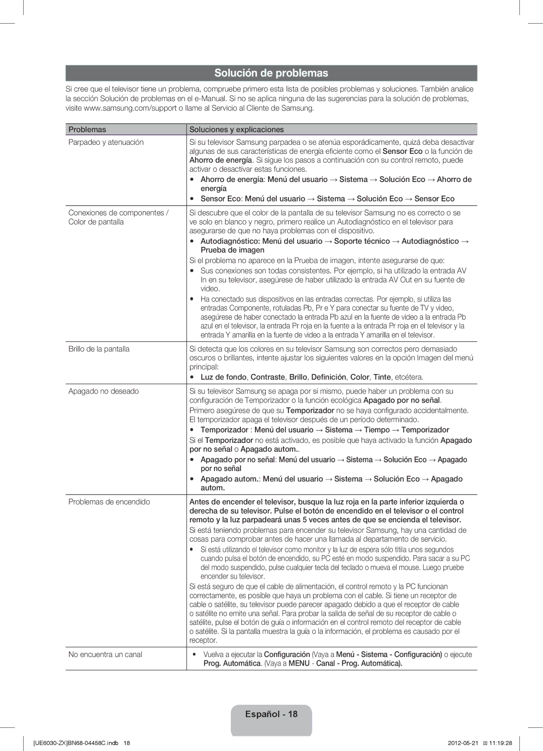 Samsung UN40EH6030 user manual Solución de problemas 