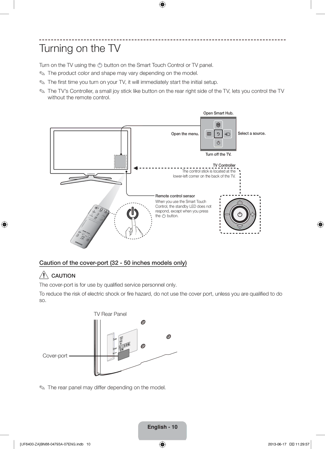 Samsung UN40F6400AF user manual Turning on the TV, Turn off the TV TV Controller 