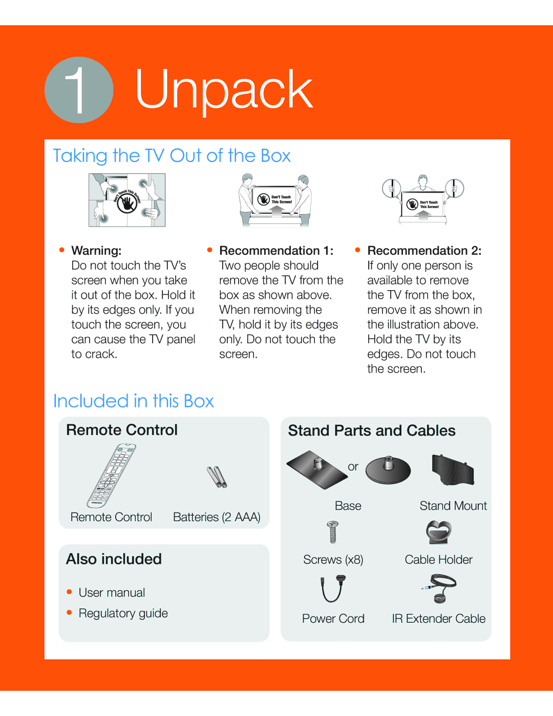 Samsung UN40H5203 manual Unpack 