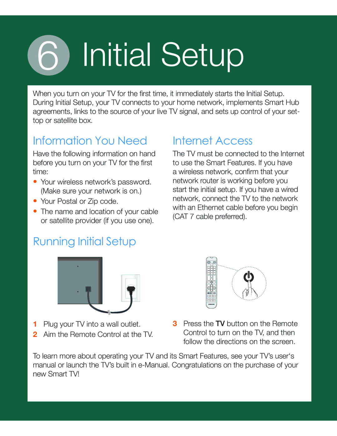 Samsung UN40H5203 manual Initial Setup 