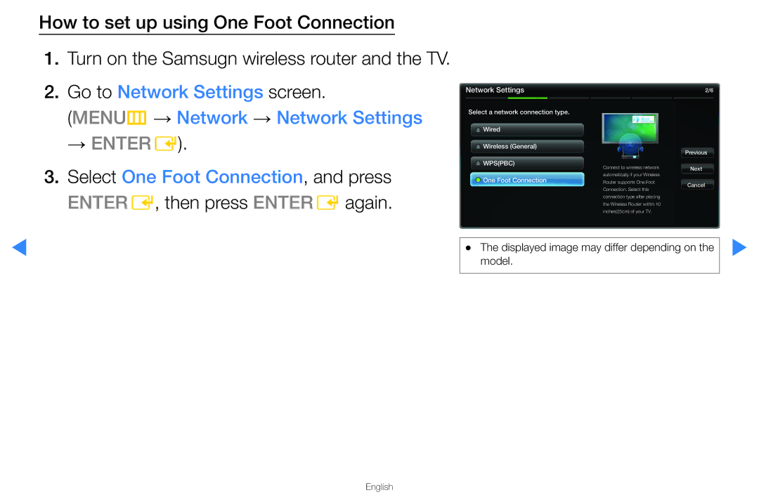 Samsung UN46D8000YFXZA manual How to set up using One Foot Connection 