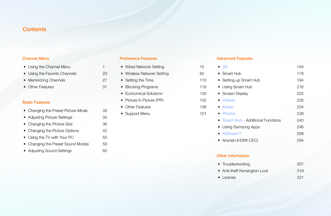 Samsung UN46D8000YFXZA manual Contents 