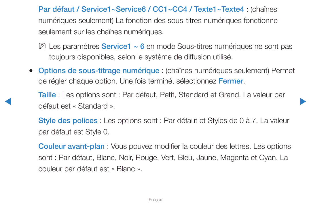 Samsung UN46D8000YFXZA manual Par défaut est Style, Couleur par défaut est « Blanc » 