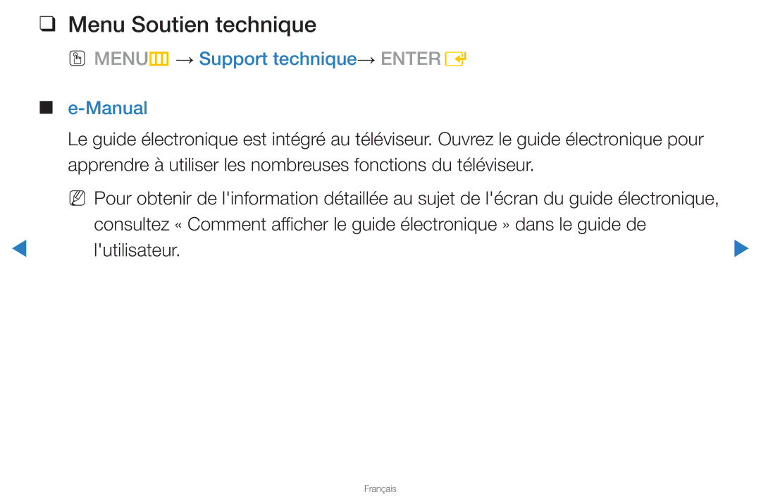 Samsung UN46D8000YFXZA manual Menu Soutien technique, OO MENUm → Support technique→ Entere Manual 