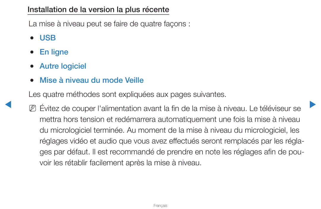 Samsung UN46D8000YFXZA manual En ligne Autre logiciel Mise à niveau du mode Veille 