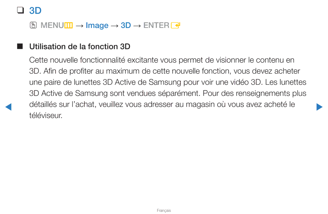 Samsung UN46D8000YFXZA manual OO MENUm → Image → 3D → Entere 