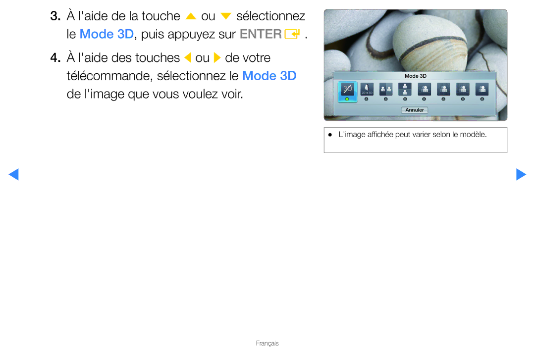Samsung UN46D8000YFXZA manual Mode 3D Annuler 