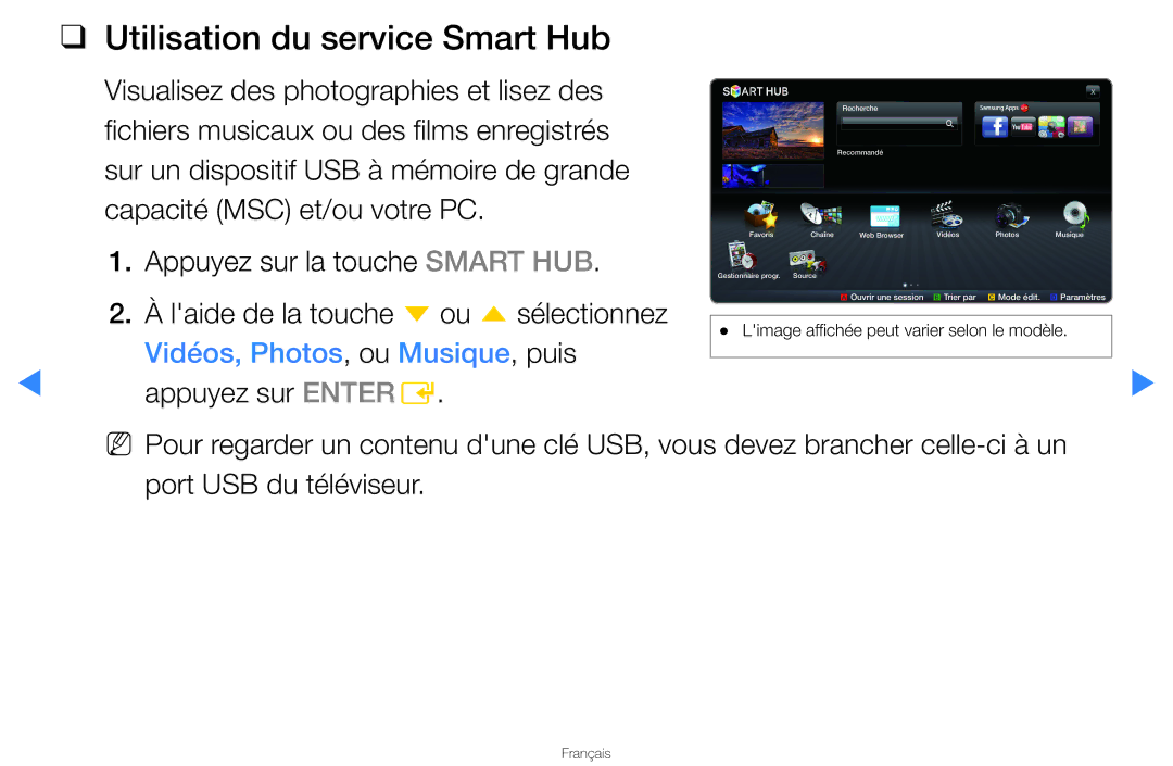 Samsung UN46D8000YFXZA manual Utilisation du service Smart Hub 