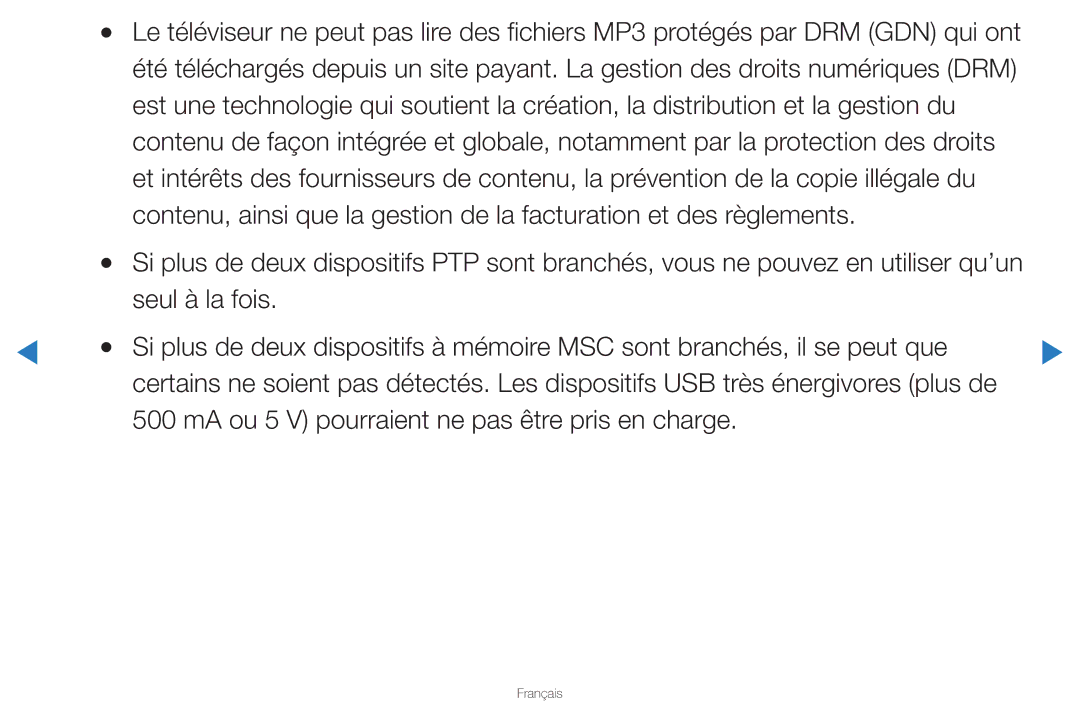 Samsung UN46D8000YFXZA manual MA ou 5 V pourraient ne pas être pris en charge 