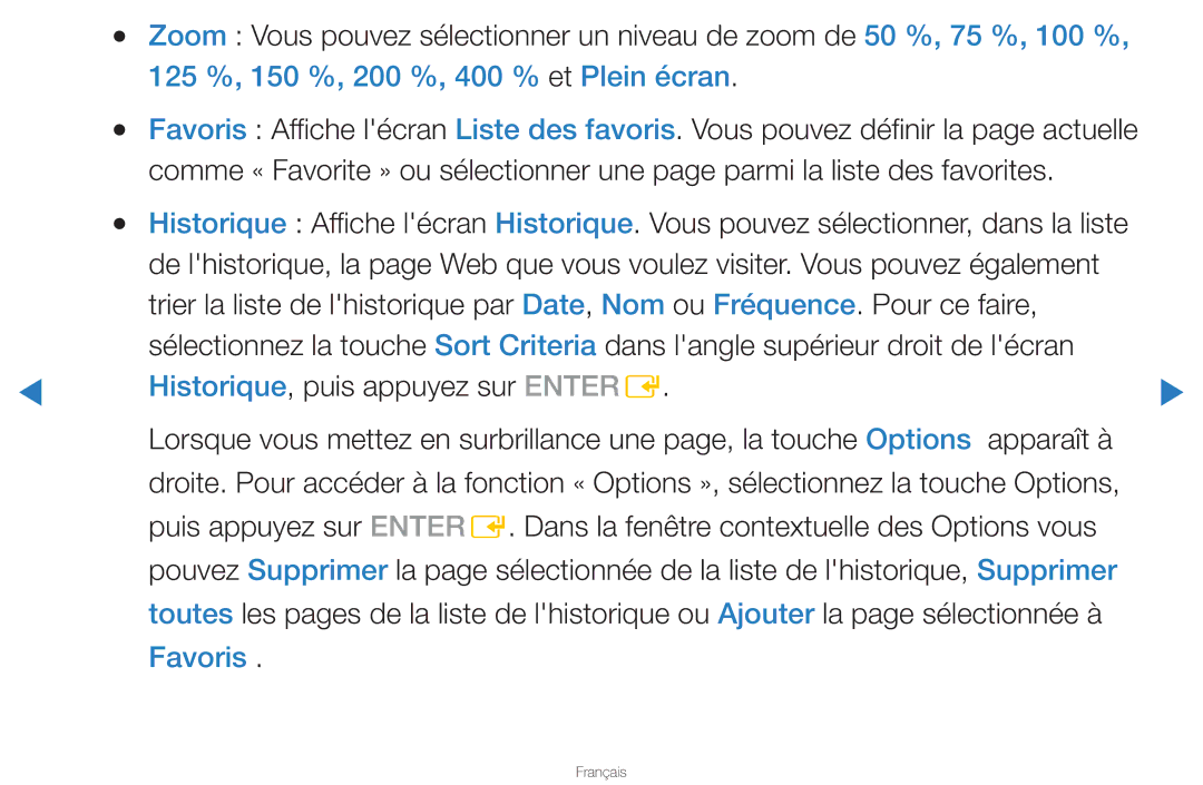 Samsung UN46D8000YFXZA manual 125 %, 150 %, 200 %, 400 % et Plein écran, Favoris 