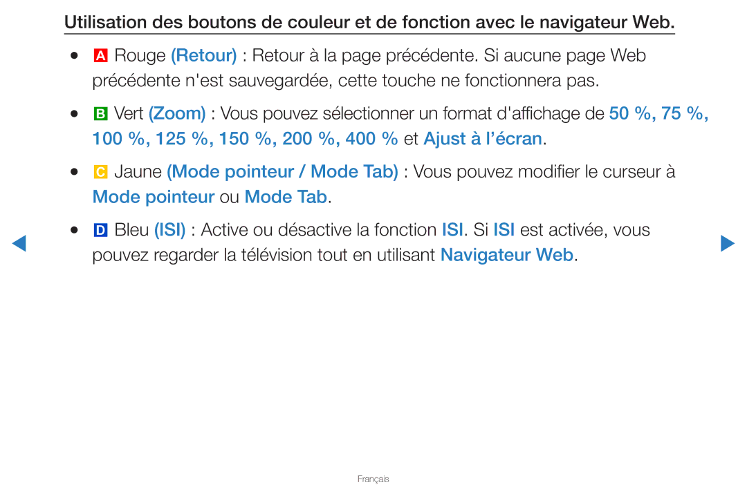 Samsung UN46D8000YFXZA manual 100 %, 125 %, 150 %, 200 %, 400 % et Ajust à l’écran, Mode pointeur ou Mode Tab 