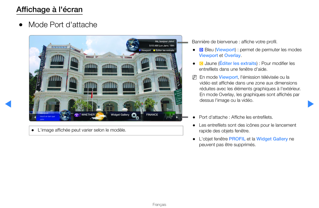 Samsung UN46D8000YFXZA manual Affichage à lécran Mode Port dattache, Limage affichée peut varier selon le Modèle 