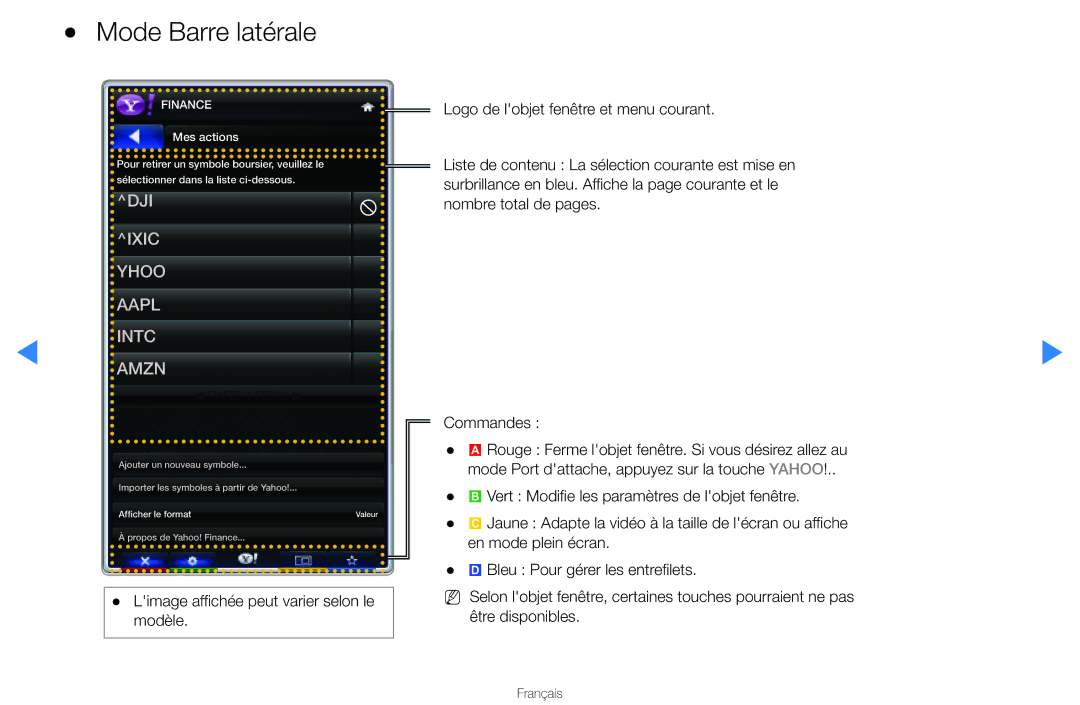 Samsung UN46D8000YFXZA manual Mode Barre latérale, Finance 