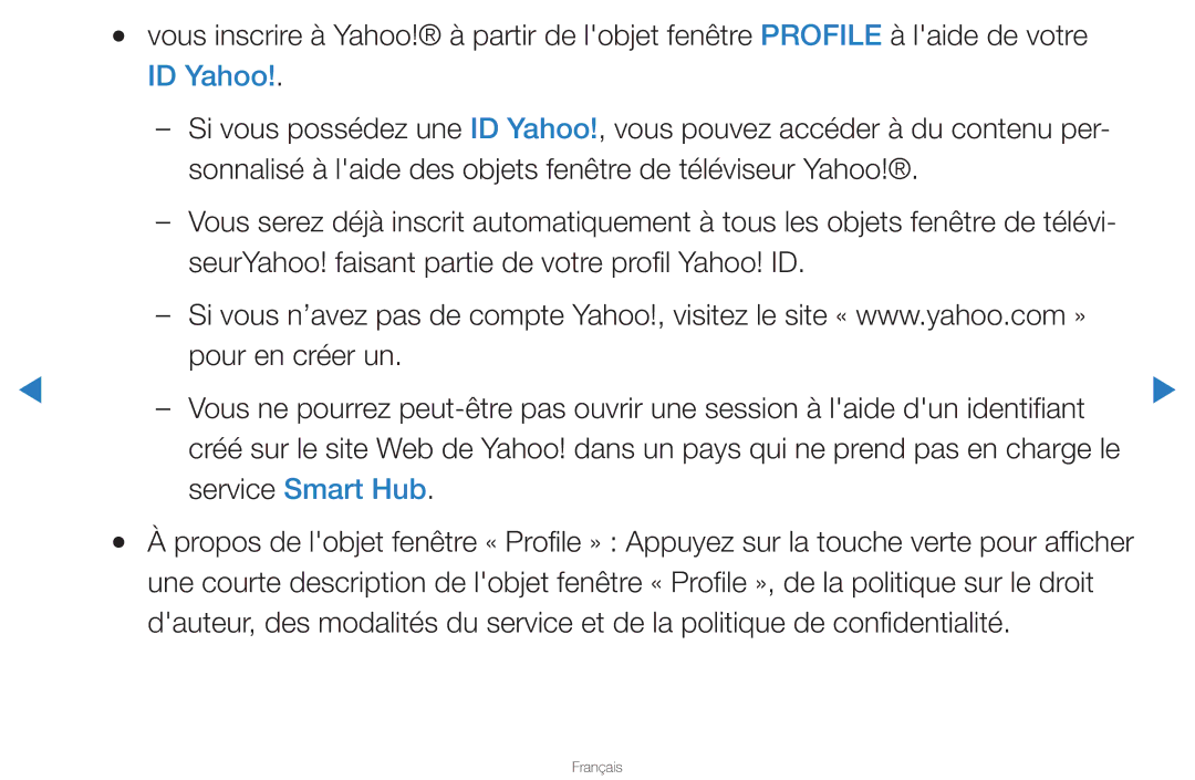 Samsung UN46D8000YFXZA manual ID Yahoo, Sonnalisé à laide des objets fenêtre de téléviseur Yahoo, Service Smart Hub 
