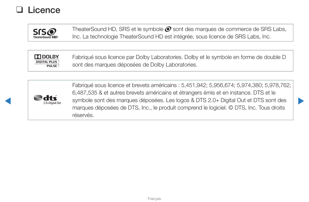 Samsung UN46D8000YFXZA manual Licence 