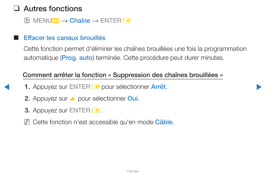 Samsung UN46D8000YFXZA manual Autres fonctions, Effacer les canaux brouillés 