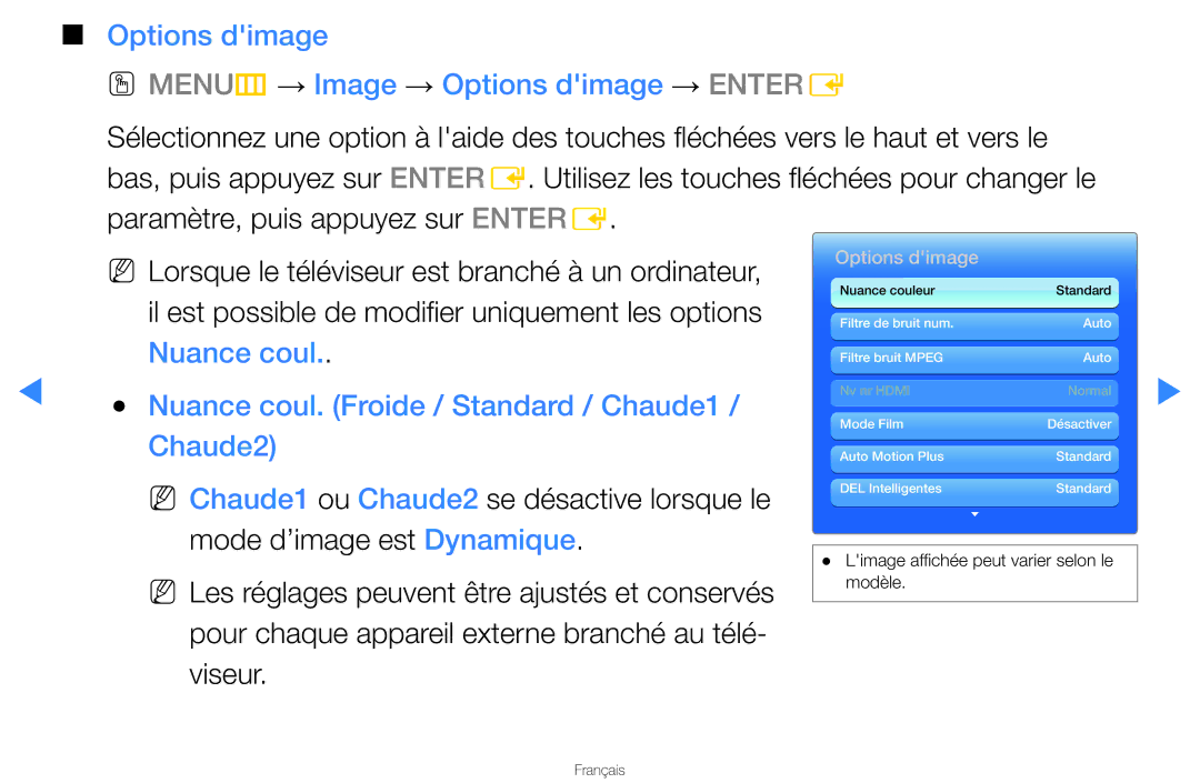 Samsung UN46D8000YFXZA manual Options dimage OO MENUm → Image → Options dimage → Entere 