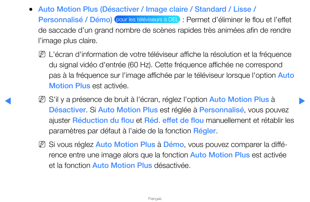 Samsung UN46D8000YFXZA manual Auto, Motion Plus est activée 