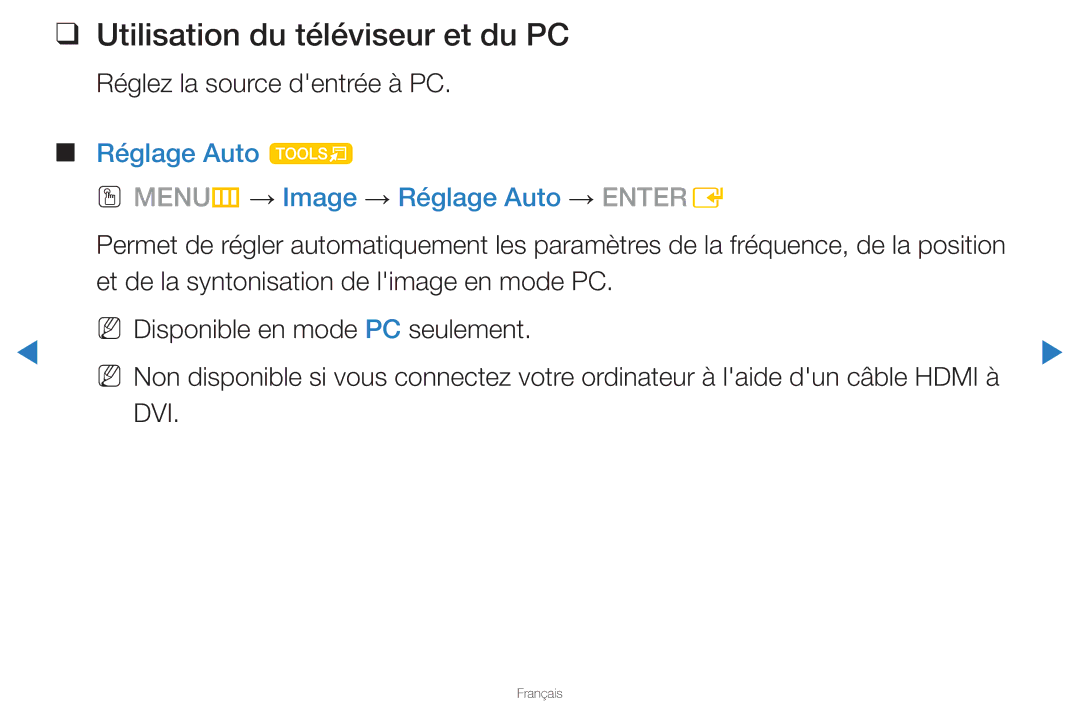 Samsung UN46D8000YFXZA manual Utilisation du téléviseur et du PC, Réglez la source dentrée à PC 