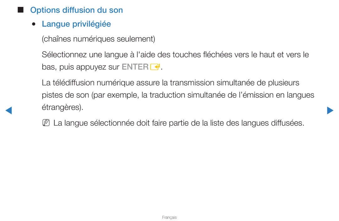 Samsung UN46D8000YFXZA manual Options diffusion du son Langue privilégiée 