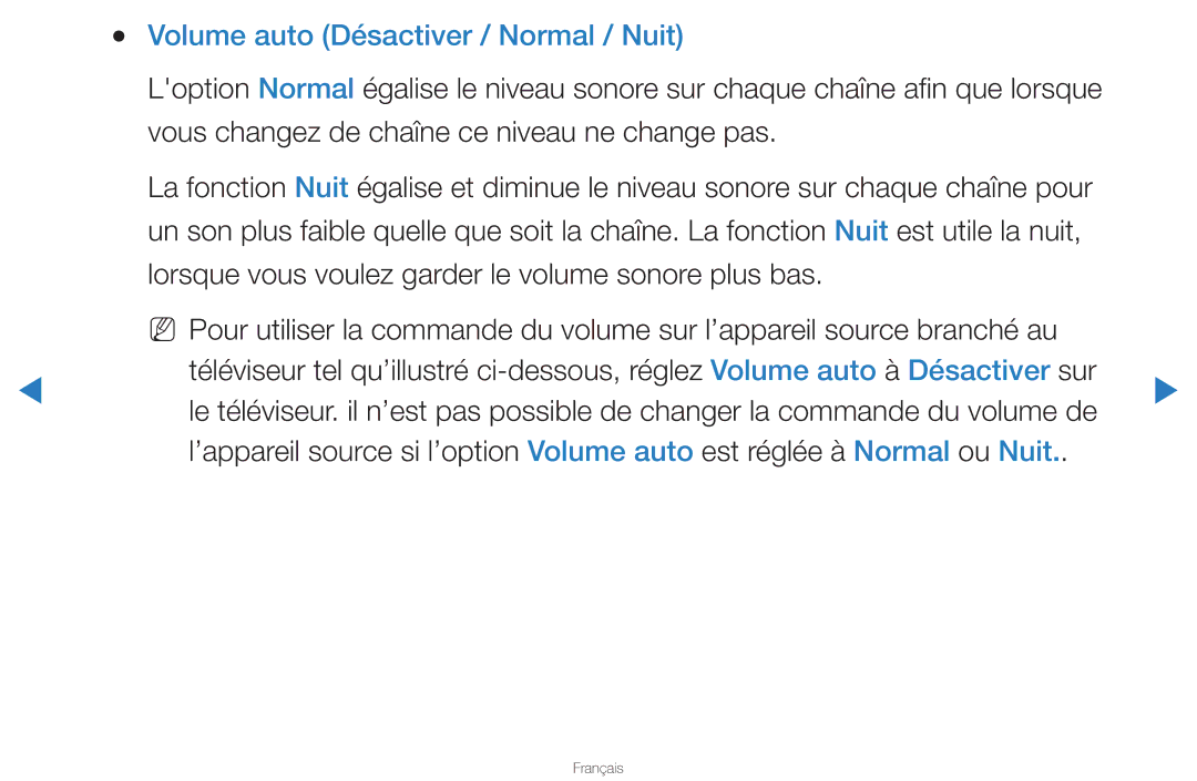 Samsung UN46D8000YFXZA manual Volume auto Désactiver / Normal / Nuit 